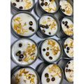 Clarity tin candle with tigers eye crystals and natural soy wax in 4oz silver tin
