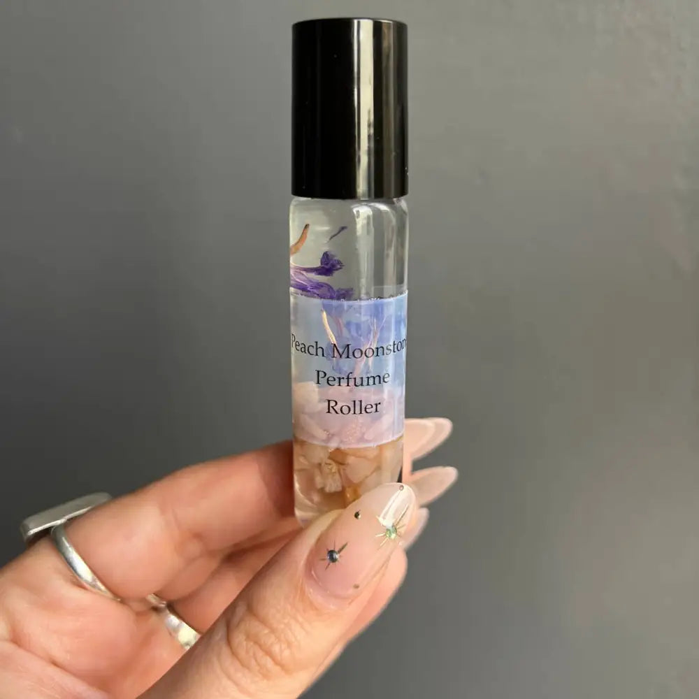 Peach Moonstone Crystal Perfume Roller with moonlight scent