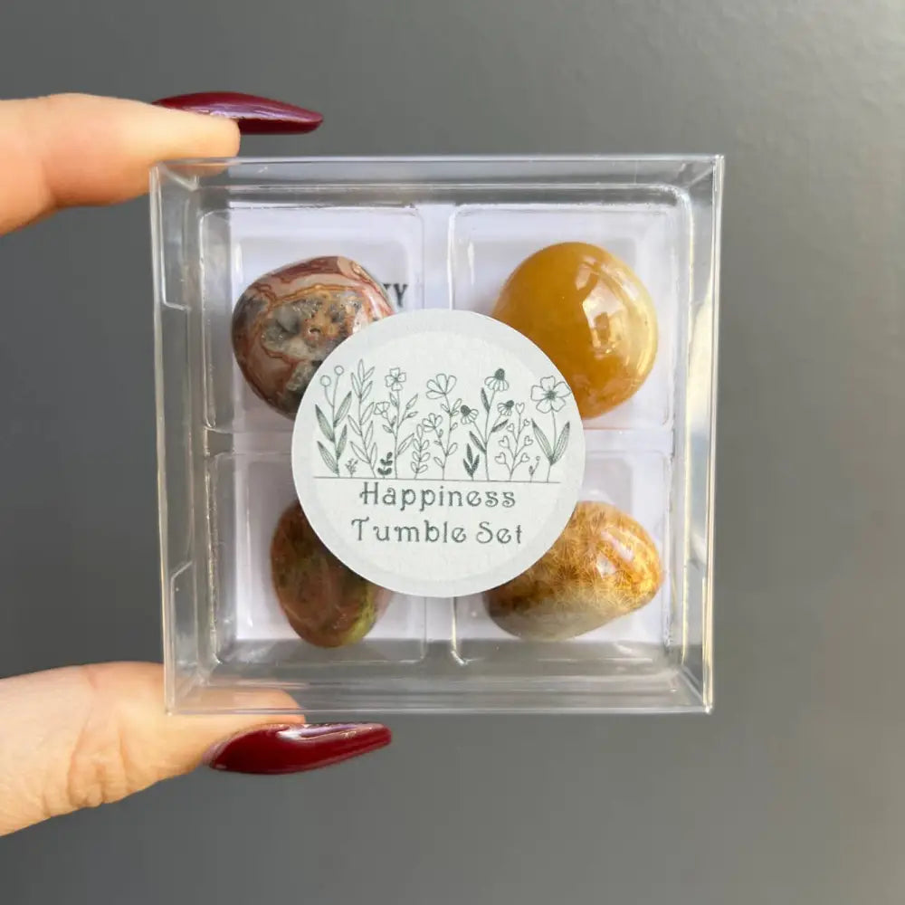 Happiness tumble stone set in polished box for goals and gifting