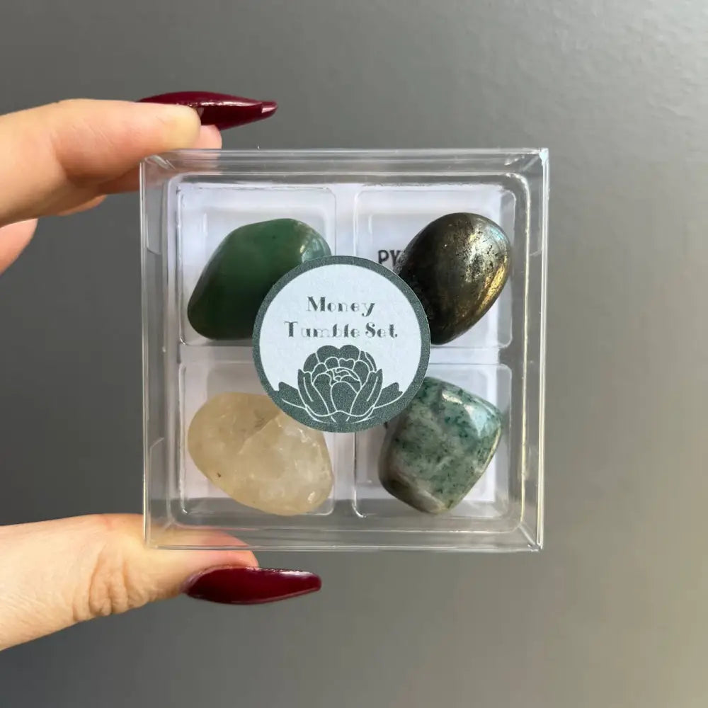 Polished money tumbled stone set for personal goals and gifting