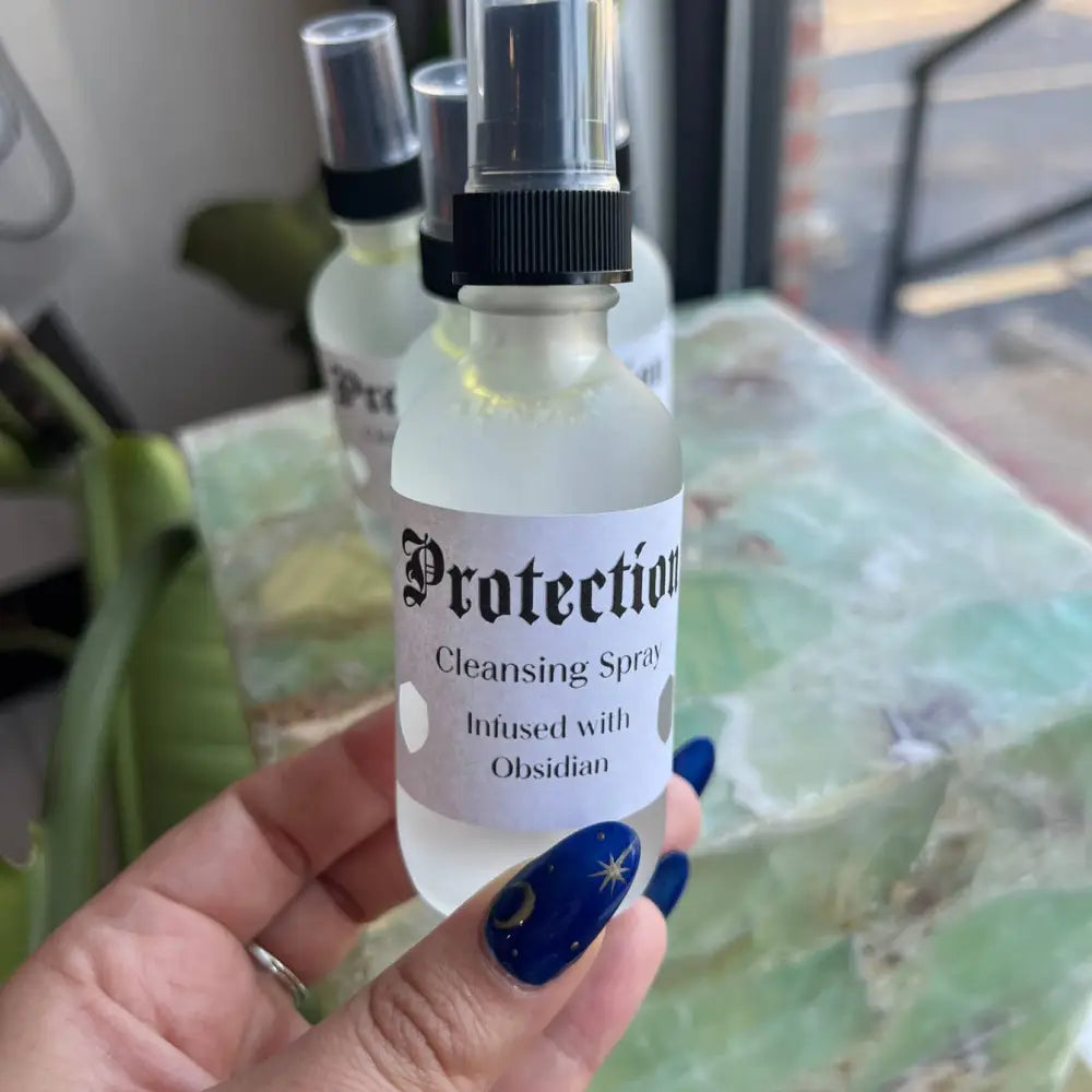 Protection Cleansing Spray bottle with infused obsidian scent