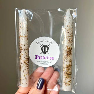 5-inch ritual candle dressed with herbs and oils in Nashville with speckled white wax design