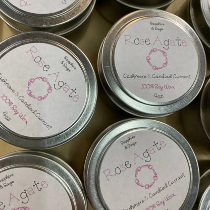 Rose Agate Tin Candle with Real Roses, 4oz Scented Set