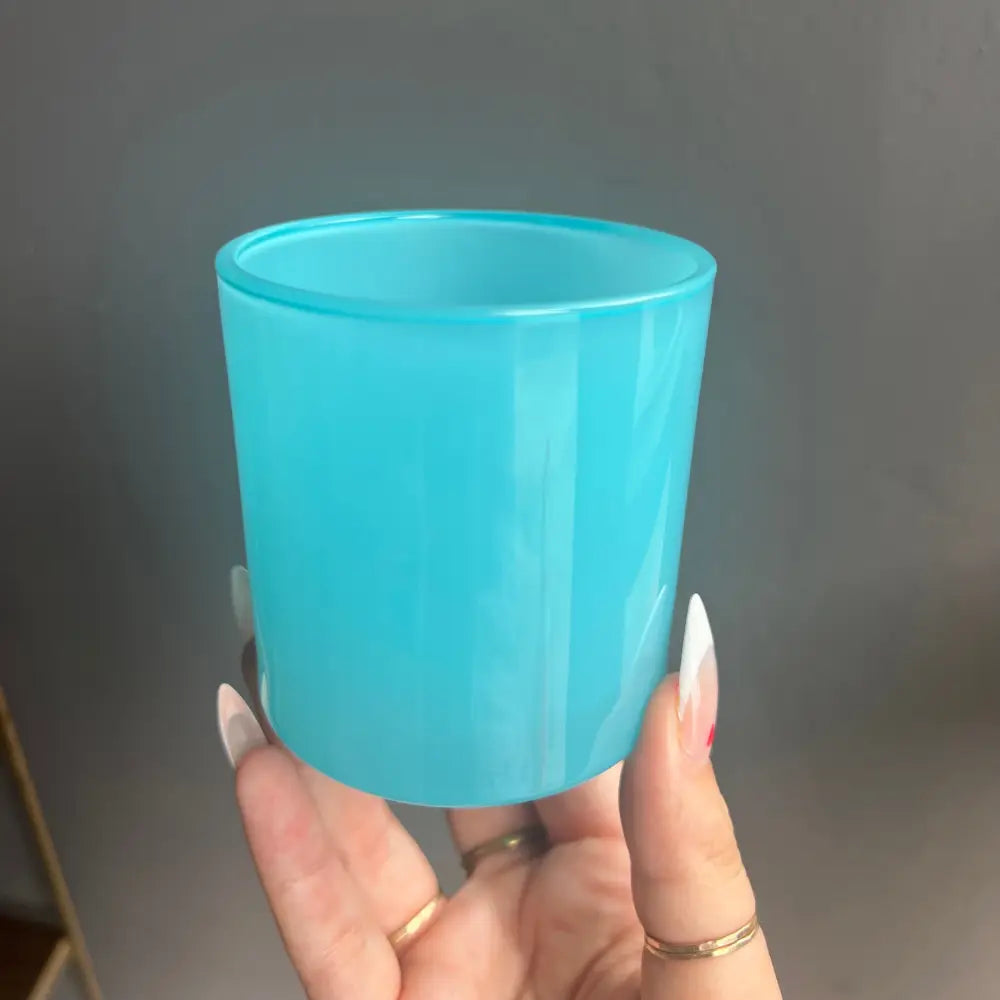 Turquoise glossy plastic cup in Custom Crystal Candle Creation Guide