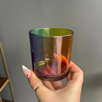 Multi-colored gradient glass tumbler with floral design in Custom Crystal Candle Creation Guide