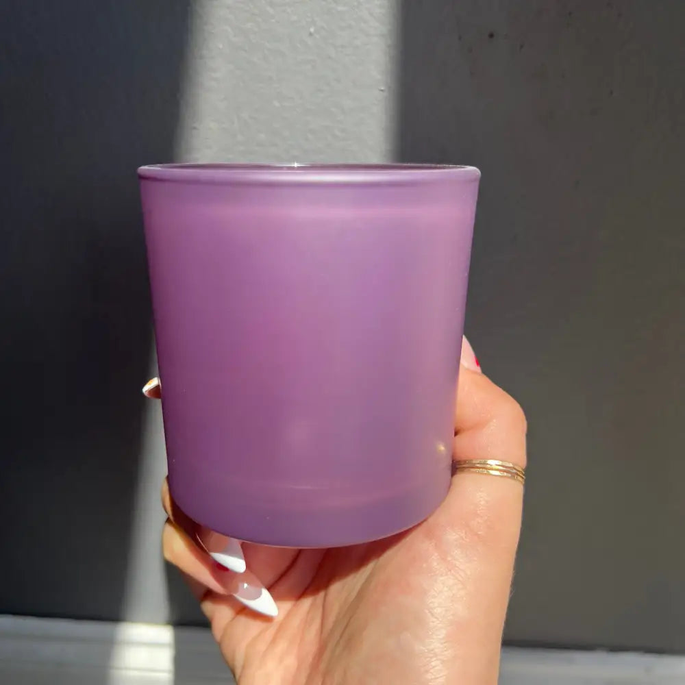 Lavender frosted glass tumbler in Custom Crystal Candle Creation Guide