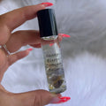 Smoky Quartz Crystal Perfume Roller 10ml in clear glass with black cap