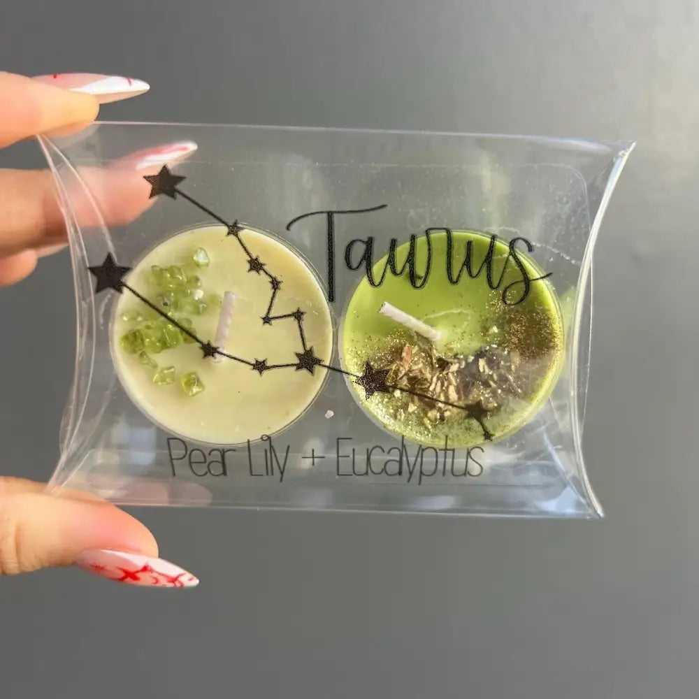 Taurus constellation soy candle set in pear lily eucalyptus scents