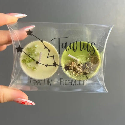 Taurus constellation soy candle set in pear lily eucalyptus scents