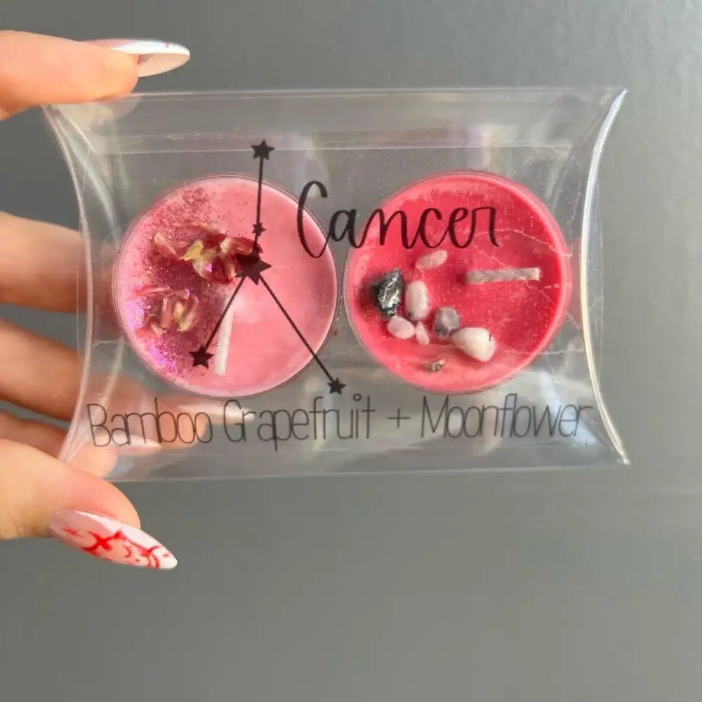 Pink and white bamboo grapefruit moonflower soy candle set with star packaging