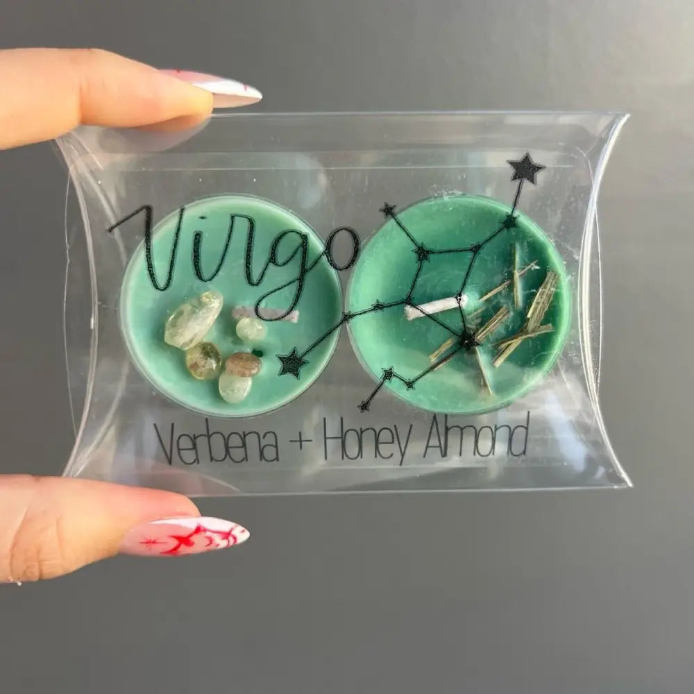 Teal Virgo verbena and honey almond soy candle duo in star bowls
