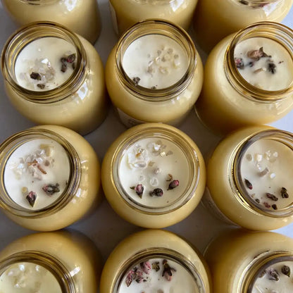 8oz Natural Soy Wax Willow Crystal Jar Candle in yellow with floral decor