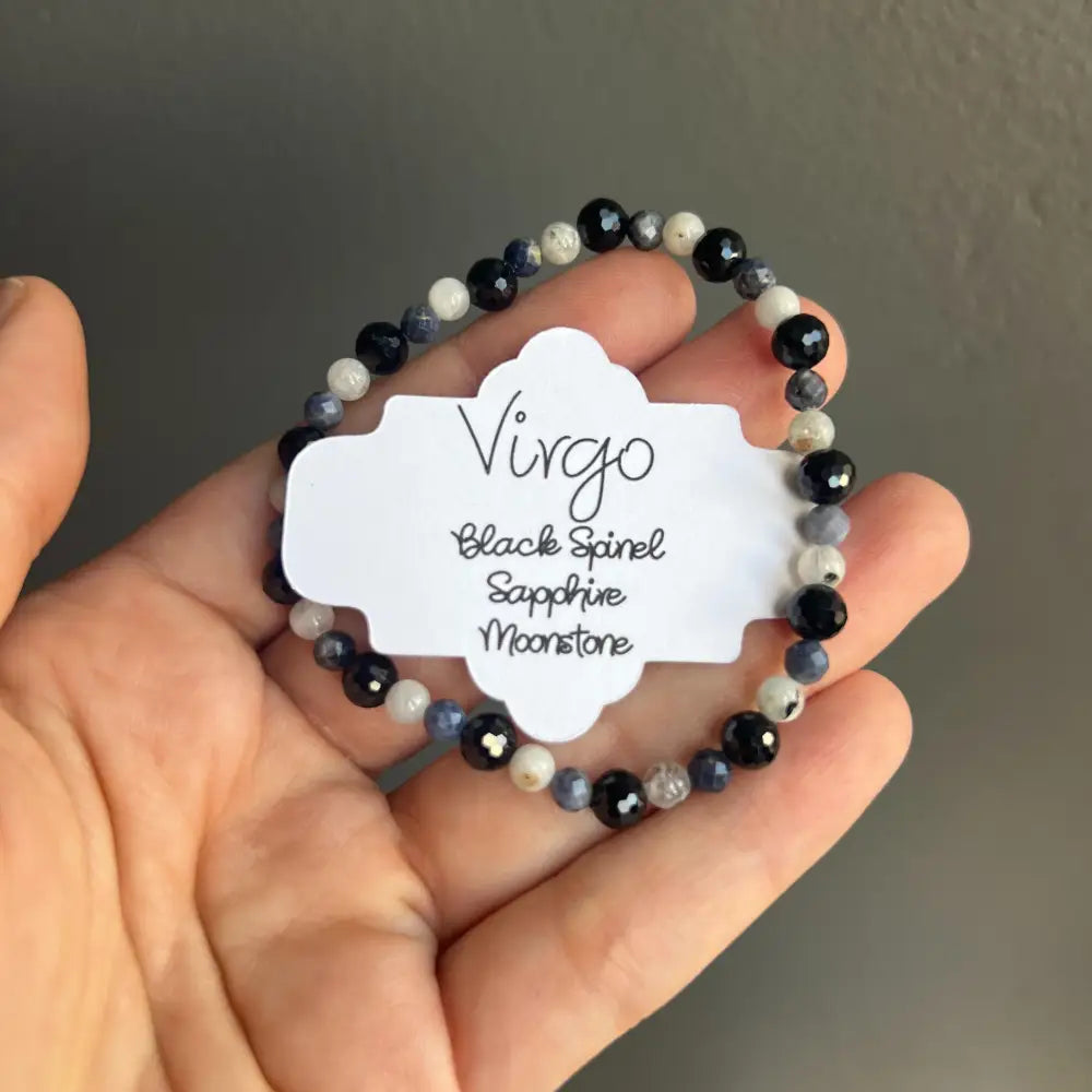Virgo black spinel sapphire moonstone beaded bracelet